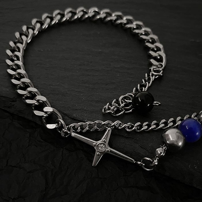 BLUE PEARL CROSS CHAIN NECKLACE