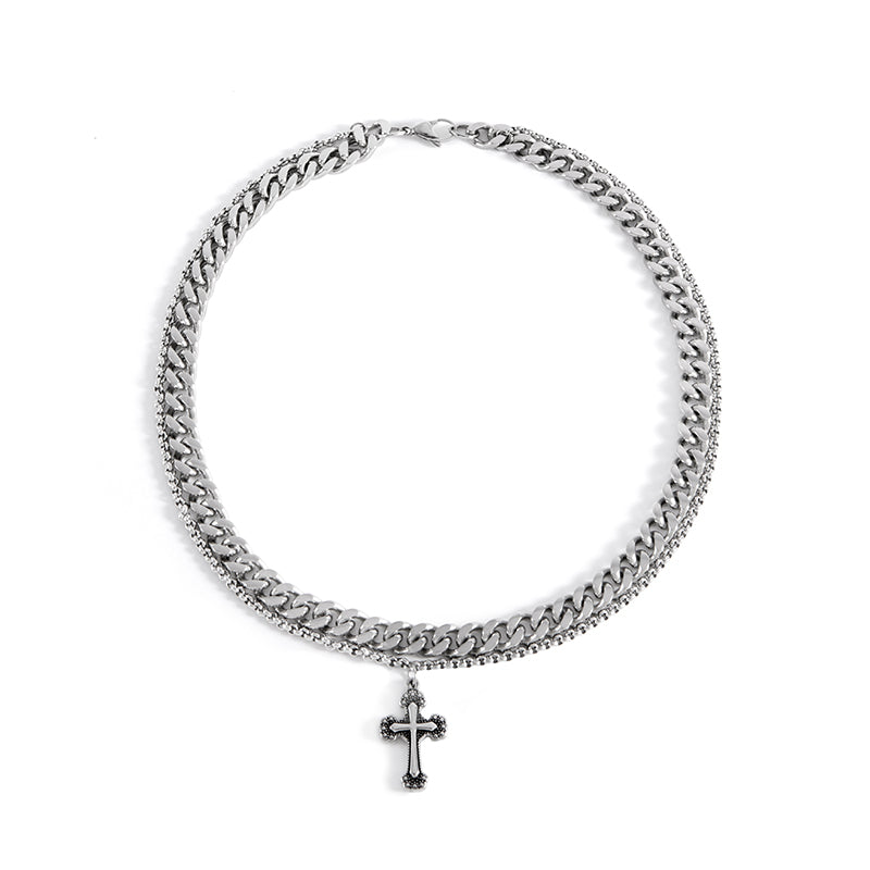 CROSS DOUBLE CHAIN NECKLACE